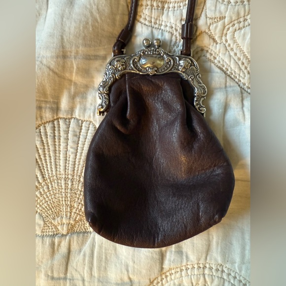 Vintage Leather Kiss Lock Mini Crossbody Bag | Boho Brown Purse - Picture 7 of 10